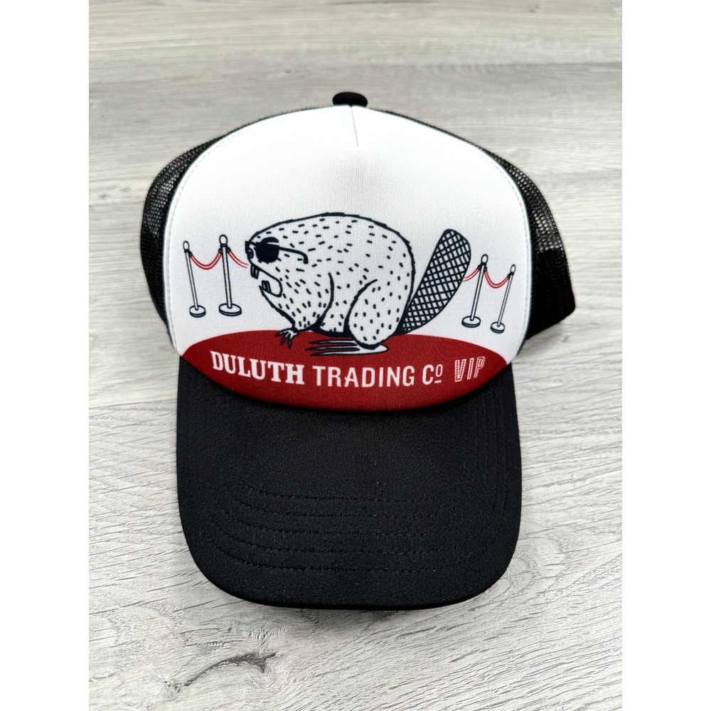 Duluth Trading Hat Cap Adjustable Black White VIP Beaver Funny Trucker Mens